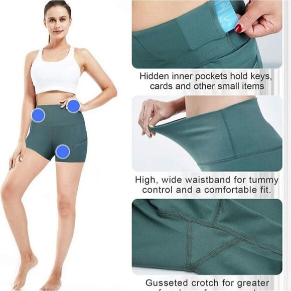 Women's SOUKE SPORTS High Waist Yoga Shorts Deep Green Large - Picture 5 of 7